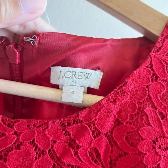 J. Crew Red Lace Short Sleeve Dress Lined Cocktail E3707 A-Line Womens Size 4 - Picture 4 of 10